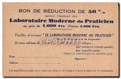 Ansichtskarte AK Publicite Bon de reduction de 50% Laboratoire Moderne du praticien Astier Rue du Docteur Blanche