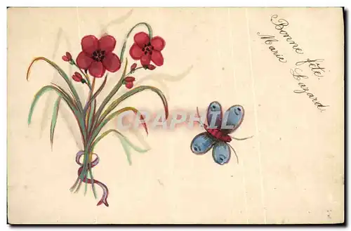 Cartes postales Fantaisie (dessin a la main) Fleurs Papillon