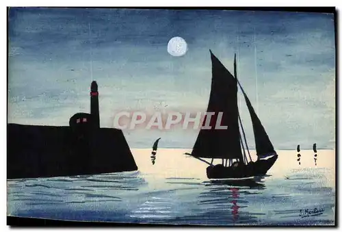 Cartes postales Fantaisie (dessin a la main) Bateau de peche