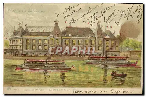 Ansichtskarte AK Fantaisie Carte transparente Paris Exposition de 1900 Palais de la ville de Paris Bateaux