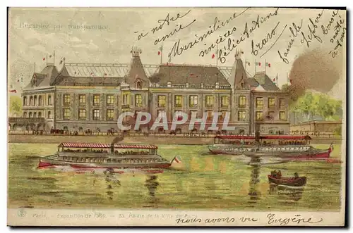 Cartes postales Fantaisie Carte transparente Paris Exposition de 1900 Palais de la ville de Paris Bateaux
