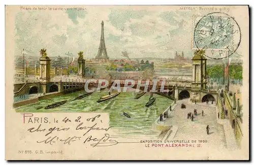 Cartes postales Fantaisie Carte transparente Paris Exposition universelle de 1900 Le Pont Alexandre III Tour Eif
