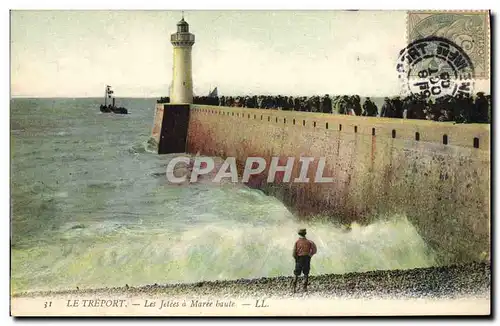 Cartes postales Phare Le Treport Les jetees a maree haute