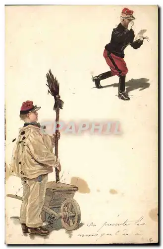 Cartes postales Militaria Brouette Soldats