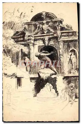 Cartes postales Fantaisie (dessin a la main) Fontaine Rome Roma