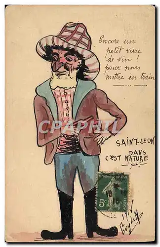 Cartes postales Fantaisie (dessin a la main) Homme Saint Leon c&#39est dans la nature