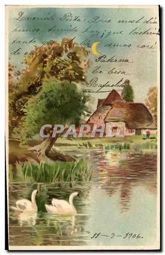 Cartes postales Carte transparente Cygnes Maisons