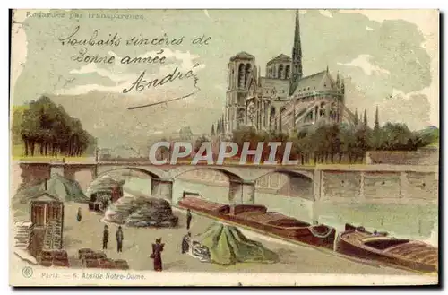 Ansichtskarte AK Carte transparente Paris Abside Notre Dame Peniches Bateaux