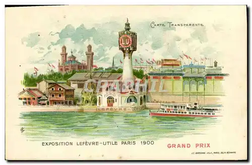 Cartes postales Carte transparente Paris Exposition Lefevre Utile Paris 1900 Grand Prix Peniche Bateau
