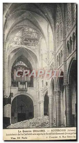 Cartes postales Orgue Soissons Interieur de la cathedrale apres le bombardement Militaria