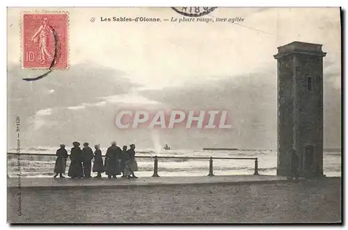 Ansichtskarte AK Les Sables D&#39Olonne Le Phare rouge mer agitee