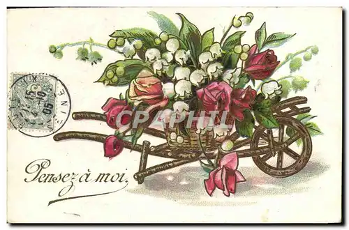 Cartes postales Brouette Fleurs Muguet