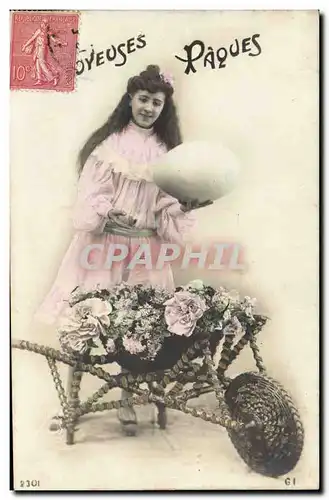 Cartes postales Brouette Femme Paques Fleurs