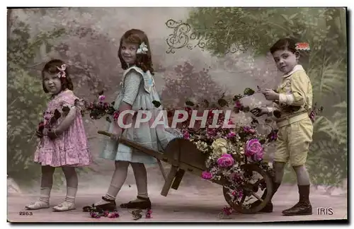 Cartes postales Brouette Enfants Fleurs