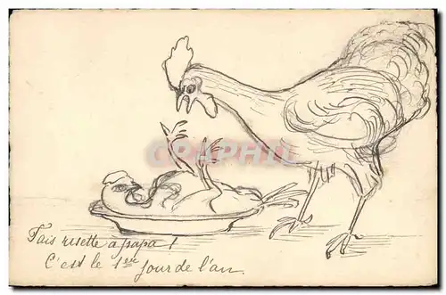 Cartes postales Fantaisie Poule (dessin a la main)