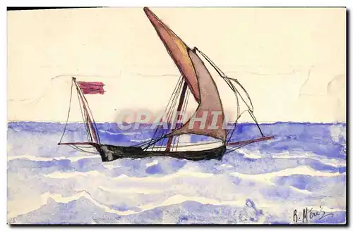 Cartes postales Fantaisie Bateau a voile Voilier (dessin a la main)