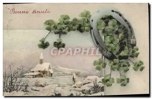 Cartes postales Fantaisie Bonne annee Fer a cheval Trefles