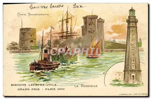 Cartes postales Carte transparente Biscuits Lefevre Utile Grand prix Paris 1900 La rochelle Phare Bateaux