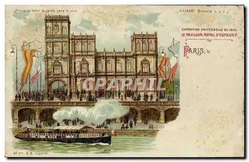 Cartes postales Carte transparente Paris Exposition Universelle 1900 Le Pavillon Royal d4espagne Bateau
