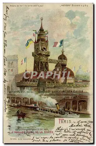 Cartes postales Carte transparente Paris Exposition Universelle 1900 Le pavillon Royal de la Suede Bateau
