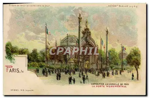 Cartes postales Carte transparente Paris Exposition Universelle 1900 La porte monumentale