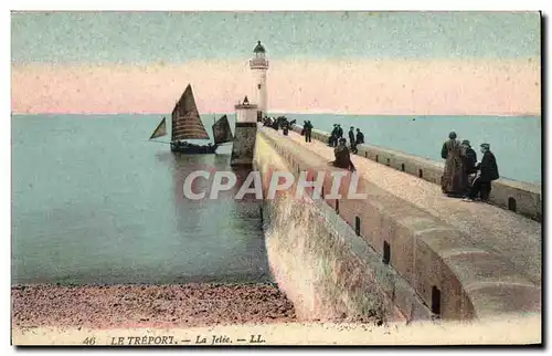 Cartes postales Phare Le Treport la jetee Bateau