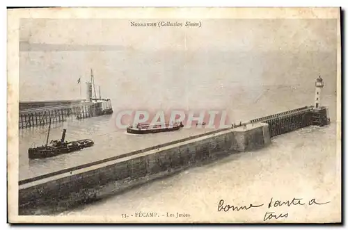 Cartes postales Phare Fecamp Les jetees Bateau