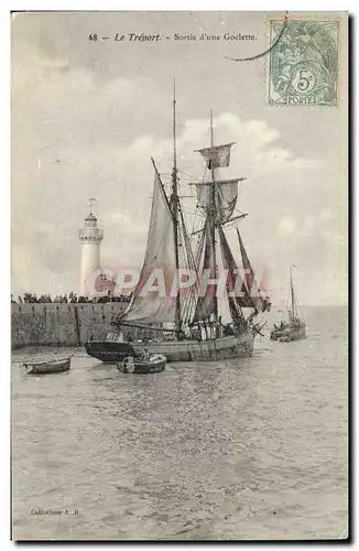 Ansichtskarte AK Phare Le Treport Sortie d&#39une goelette Bateau