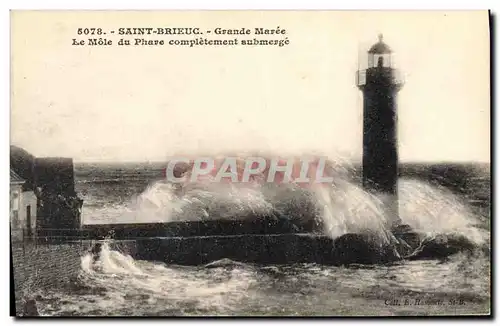 Cartes postales Phare Saint Brieuc Grande maree Le Mole du phare completement submerge
