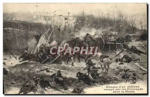 Cartes postales Militaria Guerre de de 1870 Attaque d&#39un chateau occupe par les Allemands dans la Meuse