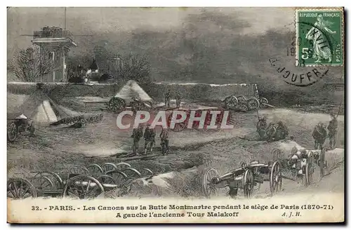 Cartes postales Militaria Guerre de de 1870 Paris Les canons sur la Butte Montmartre pendant le siege de Paris A