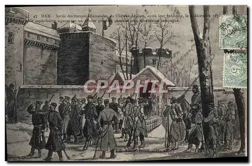 Ansichtskarte AK Militaria Guerre de de 1870 Ham Sortie des troupes allemandes du chateau