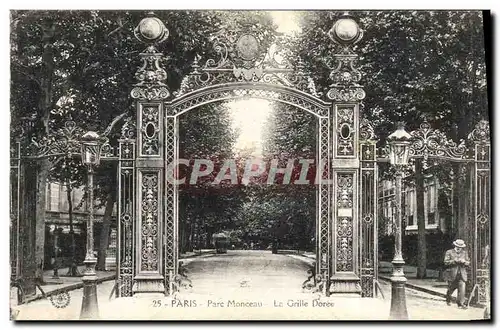 Cartes postales Paris Parc monceau La grille doree