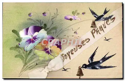 Cartes postales Fantaisie (dessin a la main) Fleurs Hirondelles