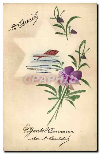 Cartes postales Fantaisie (dessin a la main) Fleurs Poisson