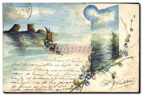 Cartes postales Fantaisie (dessin a la main) Bateau