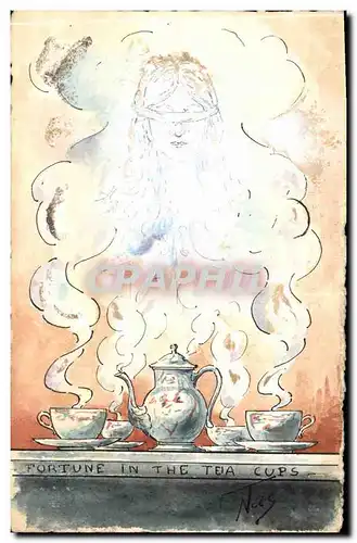 Ansichtskarte AK Fantaisie (dessin a la main) Femme Fortune in the tea cups