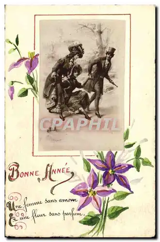 Vintage Postcard Fantasy (drawing has the hand) Flowers Woman