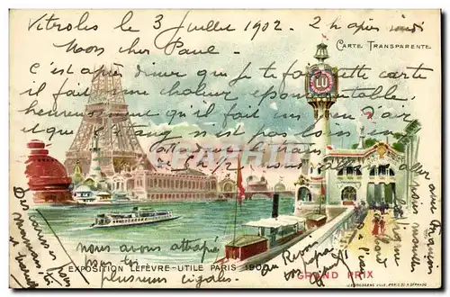 Cartes postales Carte Transparente Paris Exposition Lefevre Utile 1900 Grand Prix Tour Eiffel