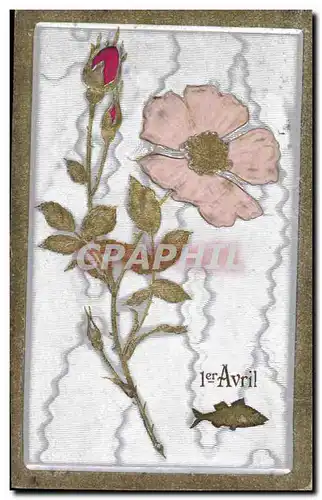 Ansichtskarte AK Fantaisie Fleurs Poisson 1er Avril (carte toilee)