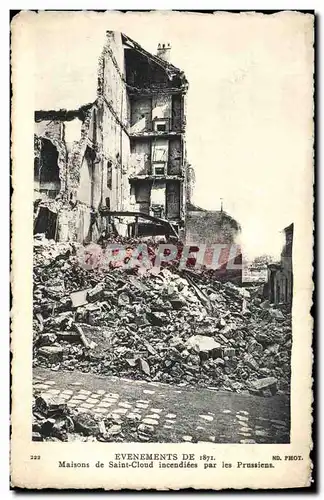 Cartes postales Militaria Evenements de 1871 Maisons de Saint Cloud incendiees par les Allemands