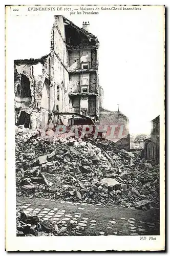 Cartes postales Militaria Evenements de 1871 Maisons de Saint Cloud incendiees par les Allemands
