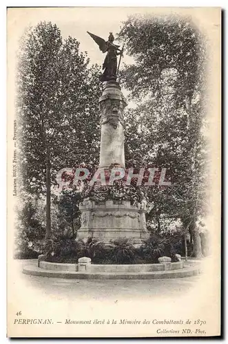 Cartes postales Militaria Monument eleve a la memoire des combattants de 1870 Perpignan