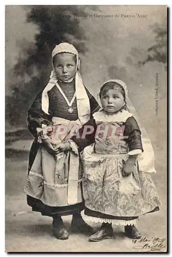 Ansichtskarte AK Folklore Fillette et Garconnet de Pont L&#39Abbe Enfants