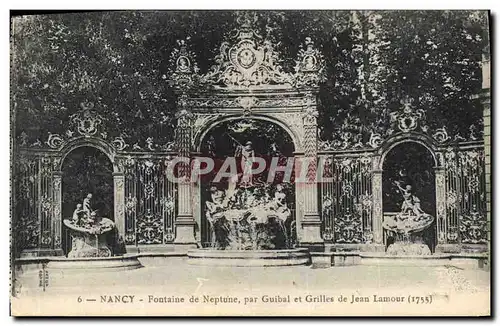 Cartes postales Nancy Fontaine de Neptune par Guibal et grilles de Jean Lamour