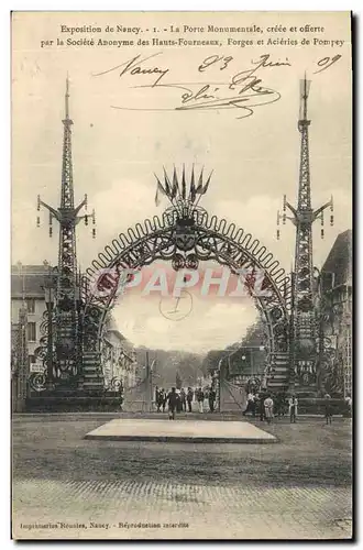 Cartes postales Exposition de Nancy La porte monumentale Forges et Acieries de Pompey