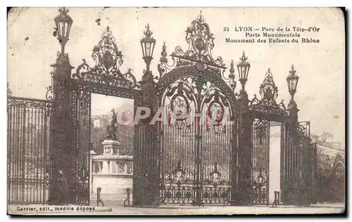 Cartes postales Lyon Parc de la Tete d&#39or Porte monumentale Monuments des enfants du Rhone