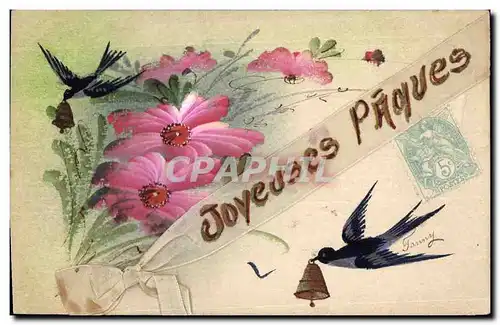 Cartes postales Fantaisie (dessin a la main) Fleurs Paques Hirondelles