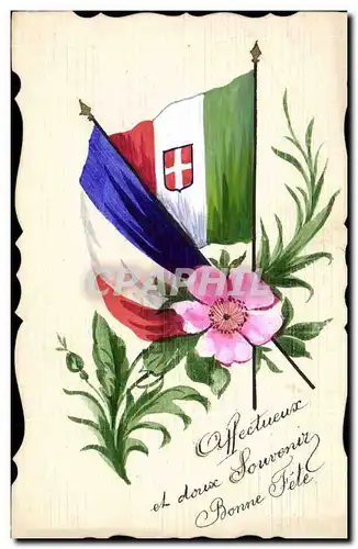 Ansichtskarte AK Fantaisie (dessin a la main) Fleurs Drapeau France Italie