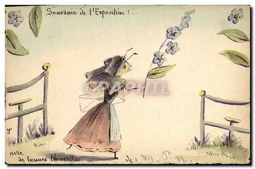 Cartes postales Fantaisie (dessin a la main) Souvenir de l&#39exposition Fleurs